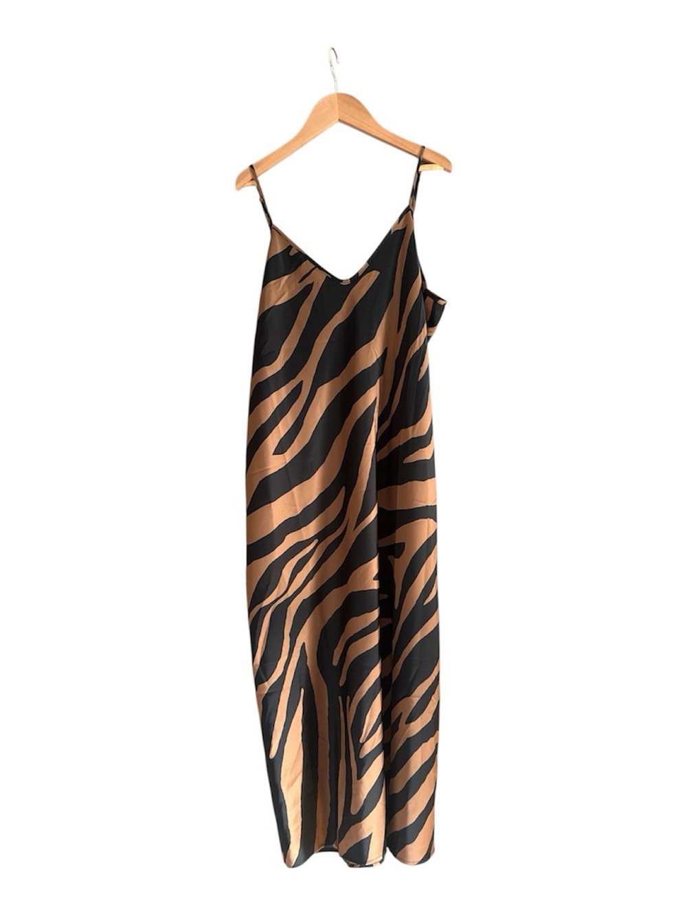 Banana Republic Black and Brown Zebra-Print Midi Slip Dress